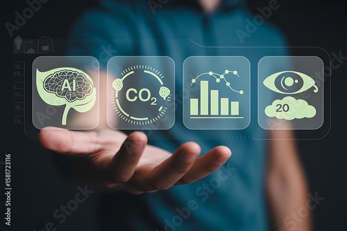 Artificial intelligence carbon dioxide emissions data analysis and environmental monitoring brain leaf