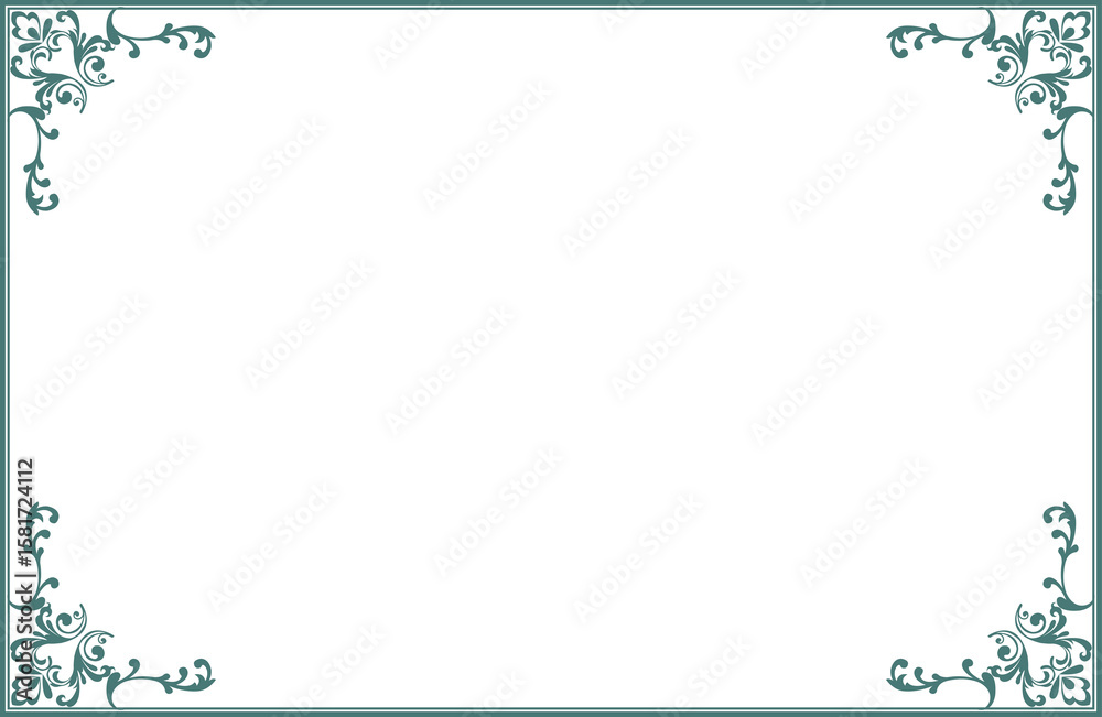 custom made wallpaper toronto digitalElements of ornate vintage frames. Border green on white classic calligraphy swirls, floral motifs. Design print for greeting cards, wedding invitations, restaurant menu, royal certificates. Set 510

