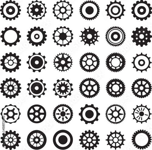 Black gear silhouettes various designs mechanical industrial