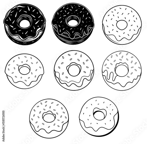Donut with chocolate glaze silhouette set