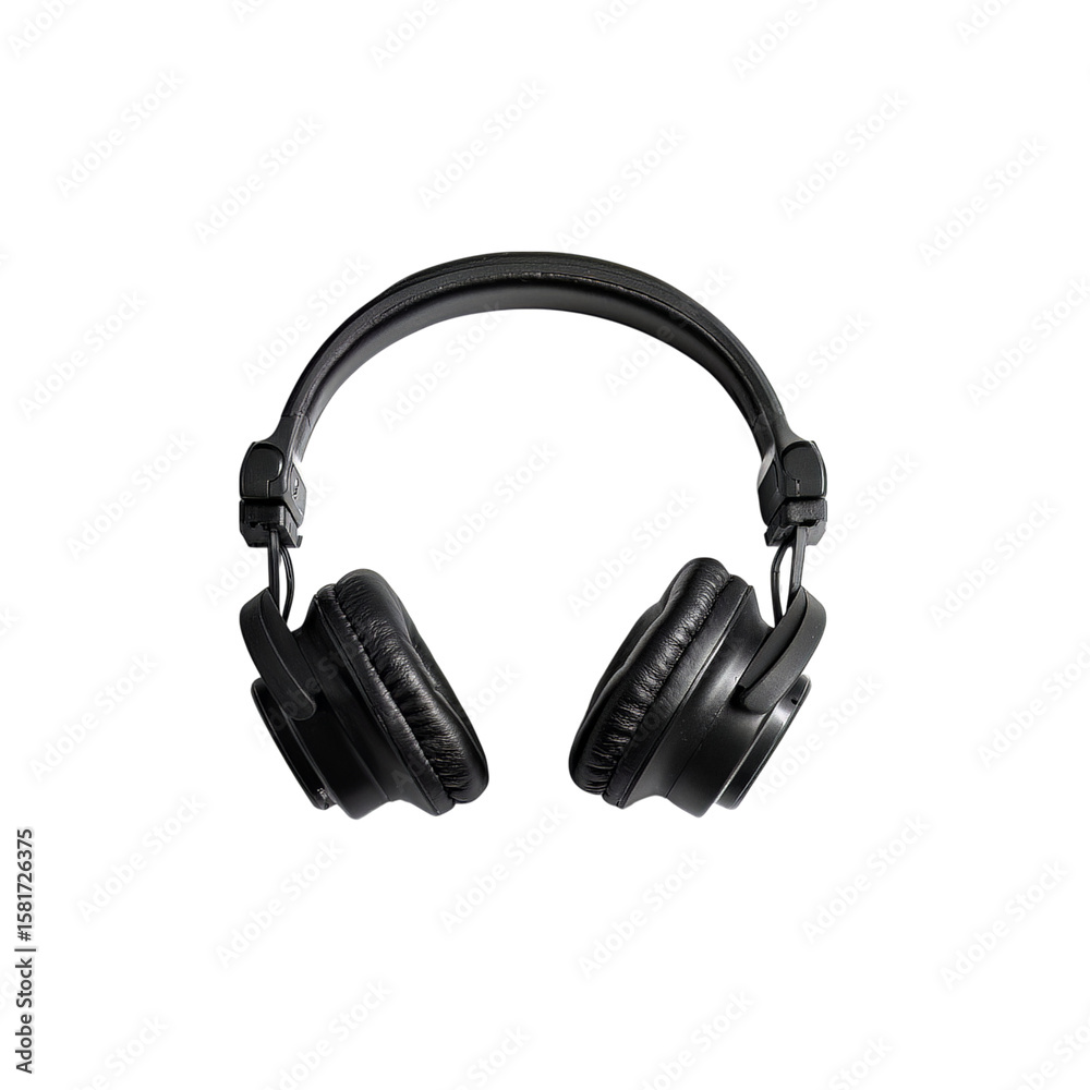 Fototapeta premium Sleek black headphones showcased against a deep transparent background offer a modern aesthetic, perfect for showcasing audio technology and sound equipment for DJs and music enthusiasts.