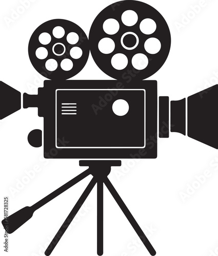 Vintage film projector silhouette with reels and tripod cinema movie