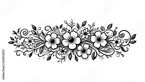 Elegant floral arrangement with swirling vines and delicate blossoms botanical decorative