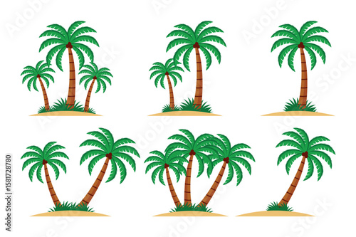 Cartoon coconut palm tree vector set for summer