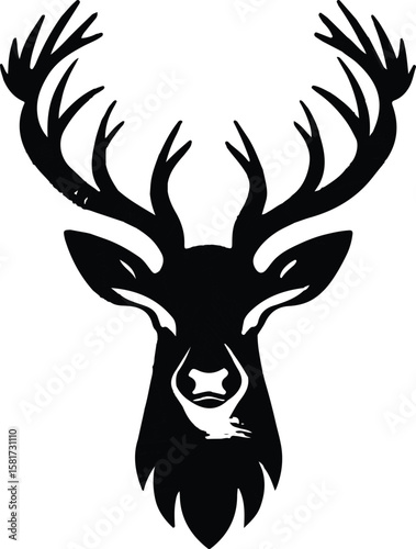 Metallic Deer Head Silhouette Design with Bold Outline and Textured Surface