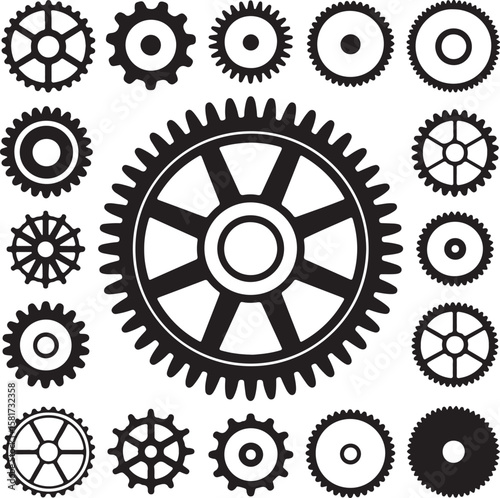 Black gear silhouettes on white background gears cogwheels