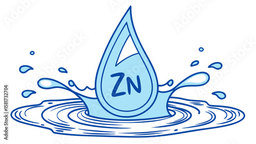 Zinc water drop illustration for mineral supplement concept and chemical element zn symbol for health benefit