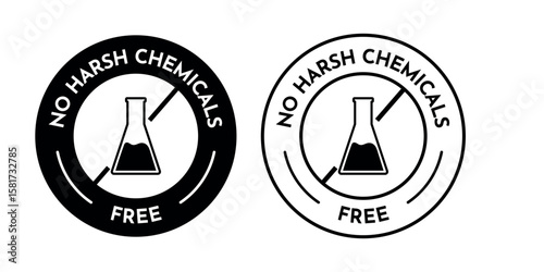 Minimalist Black and White No Harsh Chemicals Free Icons – Clean Label Vector Set