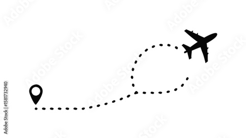 Airplane flight route vector icon travel destination flight path journey line dotted line air travel concept