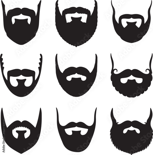Diverse beard and mustache styles silhouette collection facial hair grooming