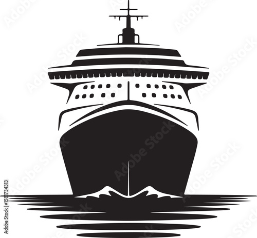 Front facing cruise ship silhouette on water vessel ocean liner