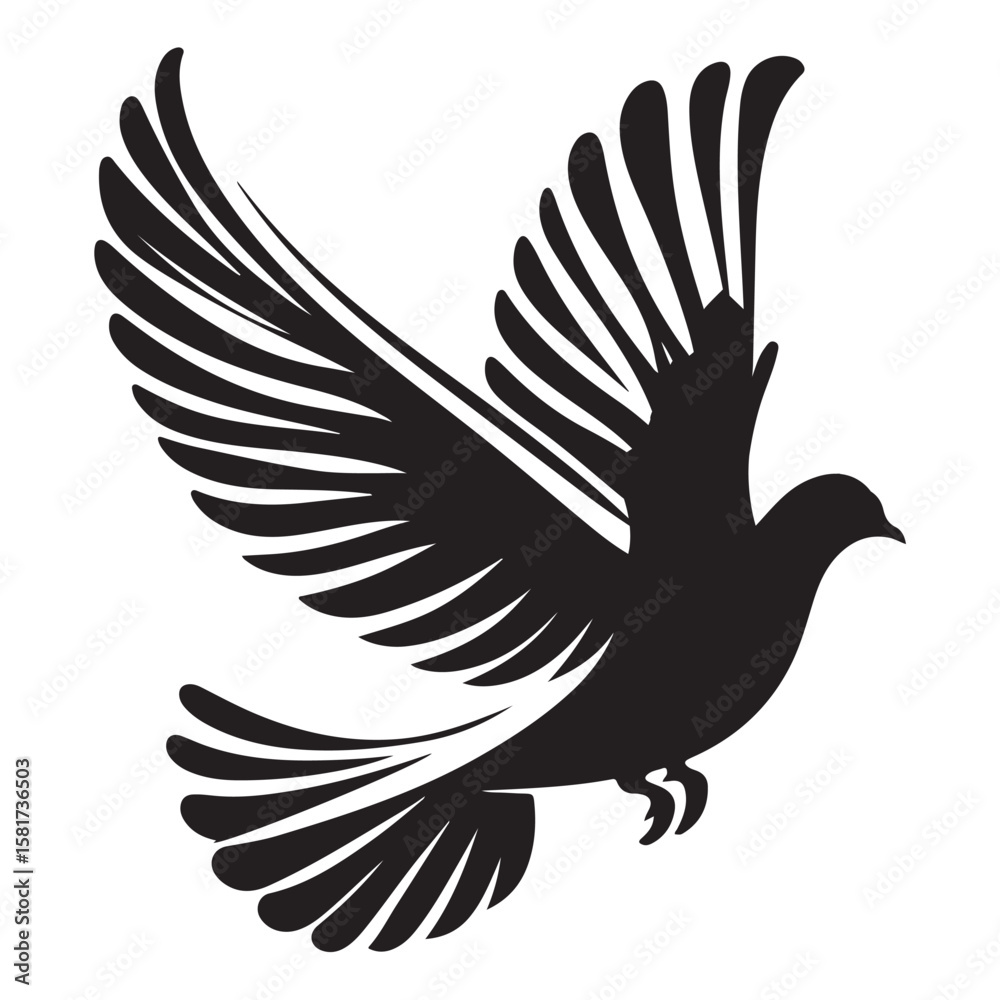 Obraz premium Three black dove silhouettes in flight, each with spread wings, depicted on a gray background