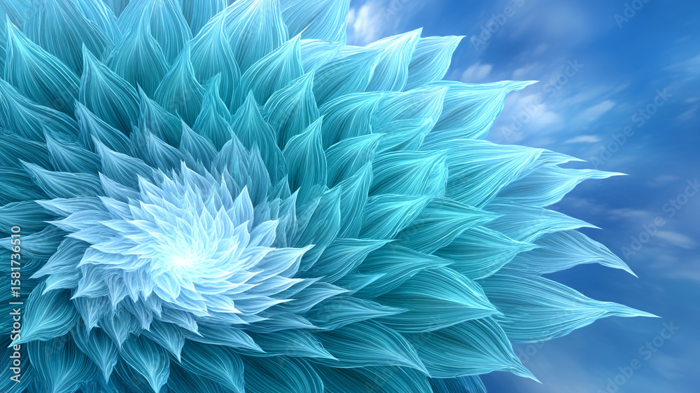 Obraz premium Abstract Blue Flower with Petals Against a Soft Blue Sky Background