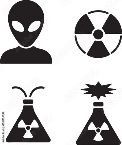 Alien silhouette radiation hazard symbols extraterrestrial danger
