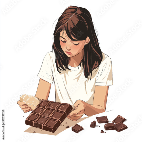 a girl unwrapping chocolate bar