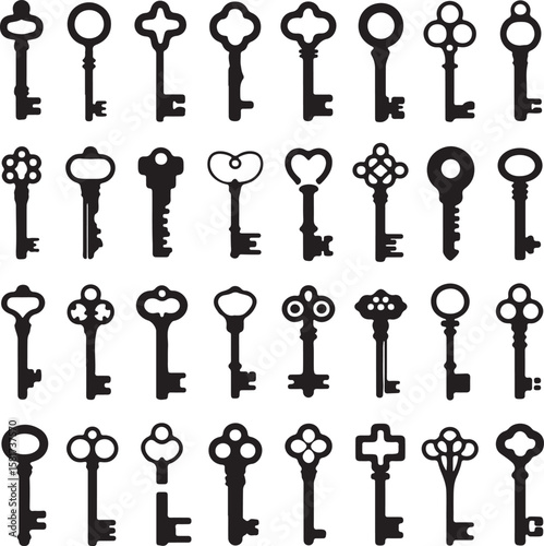 Antique skeleton keys collection silhouette ornate vintage