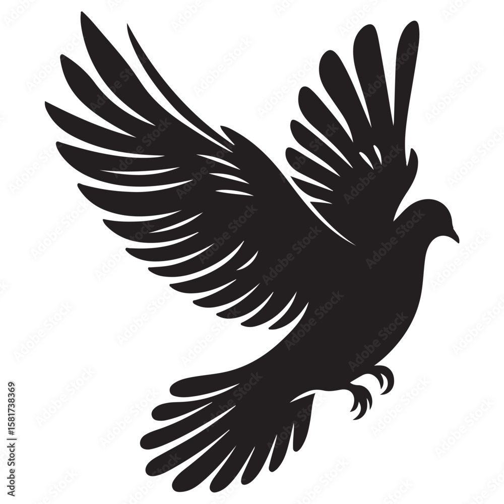 Obraz premium Three black dove silhouettes in flight, each with spread wings, depicted on a gray background