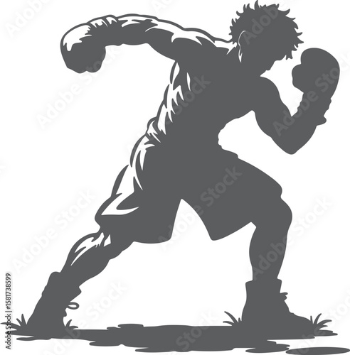 Boxer silhouette in action pose boxing sport