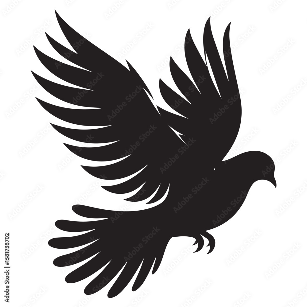 Fototapeta premium Three black dove silhouettes in flight, each with spread wings, depicted on a gray background