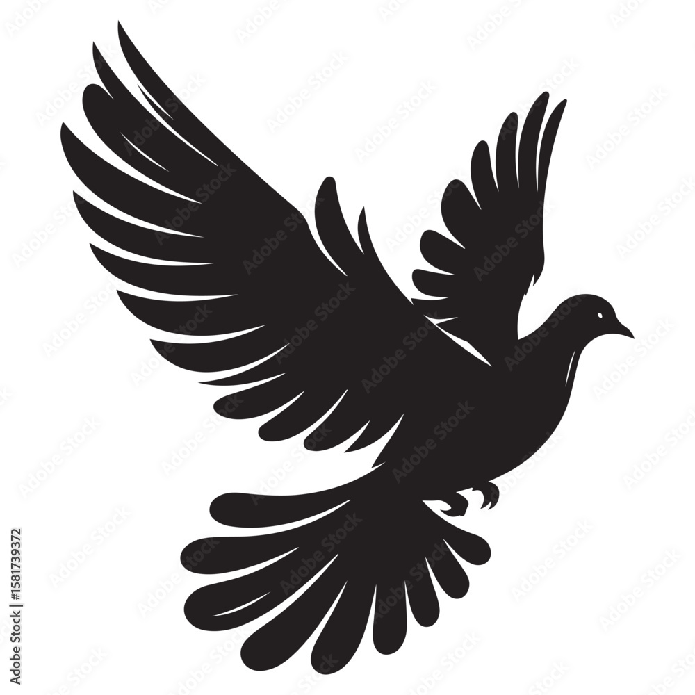 Obraz premium Three black dove silhouettes in flight, each with spread wings, depicted on a gray background