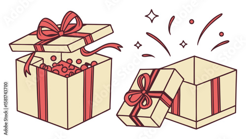 Open gift box vector illustration for birthday present surprise celebration and special occasion gift giving design