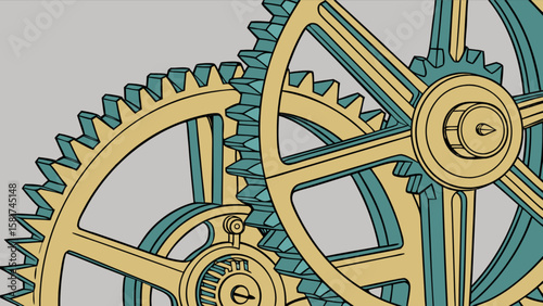 Illustration of intricate gear system showing mechanical engineering and design principles in motion and technology