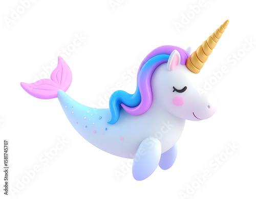 Cute 3D Unicorn Mermaid Illustration