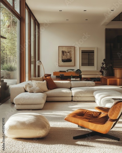 Mid-century interior design of a modern living room, showcasing timeless design elements and furniture, Generative AI