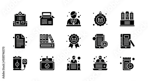Collection of Black and White Business Icons.