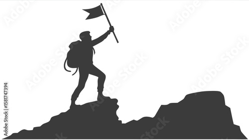 Lone Hiker Standing on Cliff – Outdoor Silhouette Vector for Motivational Art, Travel Merchandise, and Summer Designs