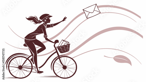Bicycle Courier Girl Tossing Parcel – Urban Hustle Silhouette SVG for Delivery, Freedom, and Fast Life Concepts