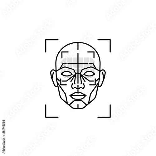 A stylized line drawing of a human face, digitally outlined, and framed by a targeting box.