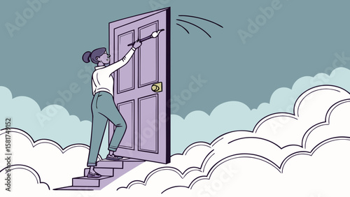 Woman Painting a Door on a Cloud – Reality Creator Silhouette