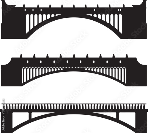 Black silhouette of arched bridges with railings architecture structure