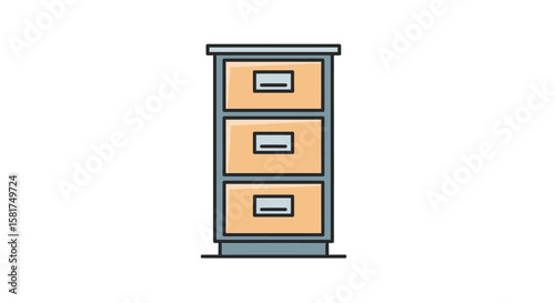 Colorful Three-Drawer Filing Cabinet Illustration on White.