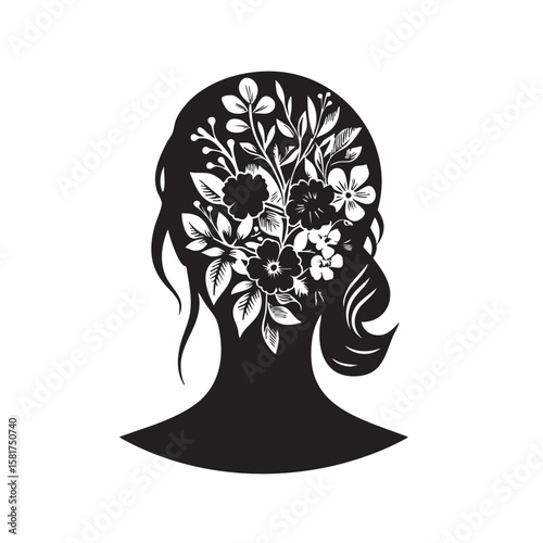 Unfollow (Person with -)Floral motif black and white silhouette icon