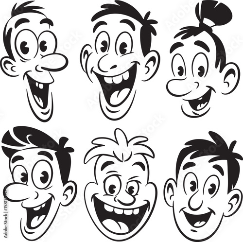 Cartoon faces with wide smiles and expressive eyes vector