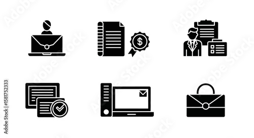 Business and Finance Icon Set in Black Silhouette.