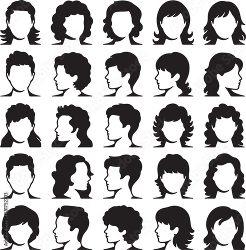 Diverse hairstyles silhouette collection people black and white
