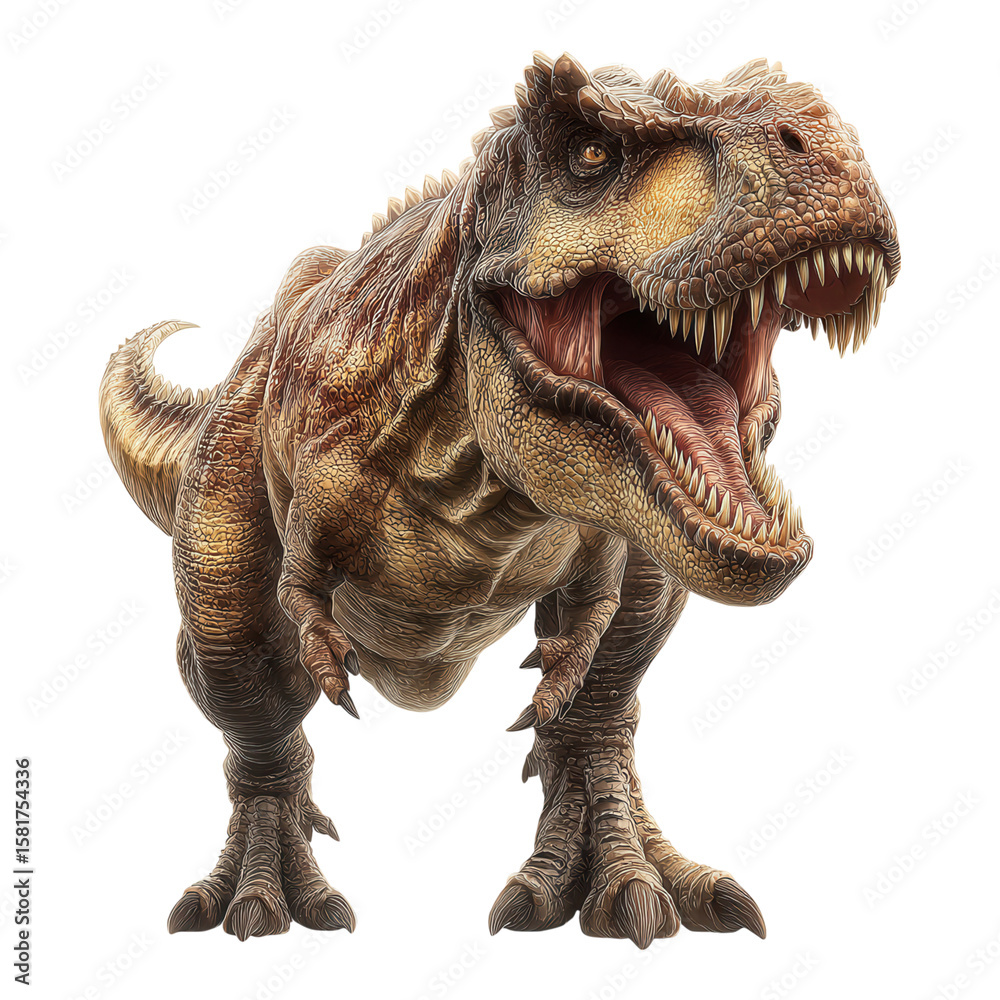 Fototapeta premium Detailed Close-Up of a Roaring Tyrannosaurus Rex in a Natural Environment Showing Powerful Features and Lifelike Texture