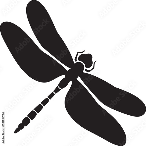 Black dragonfly silhouette with spread wings and segmented tail insect