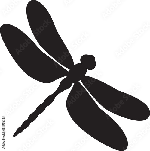 Black silhouette of a dragonfly with spread wings insect white