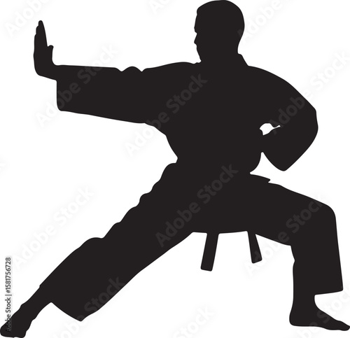 Black silhouette of a martial artist in a defensive stance martial arts karate
