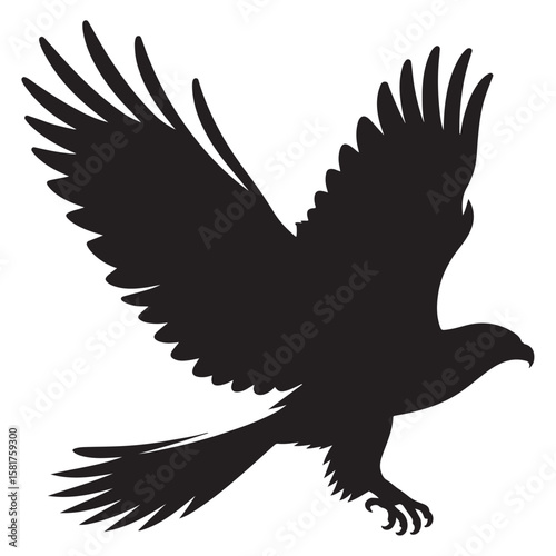 Bald Eagle black silhouette icon. American eagle wild bird of prey soaring. Falcon or hawk carnivore avian animal flight up vector outline illustration isolated on white