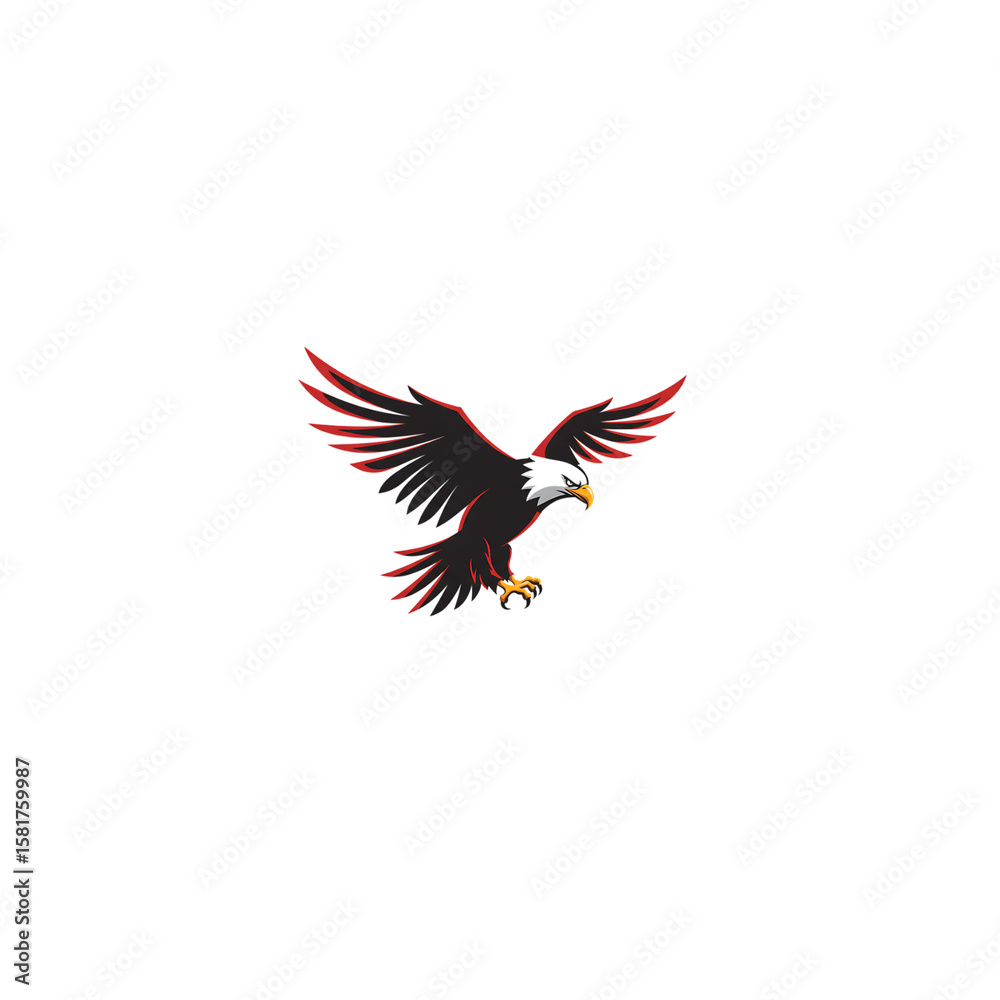 Fototapeta premium A striking eagle soars with red highlights against a stark black background, embodying freedom and strength with bold artistry.