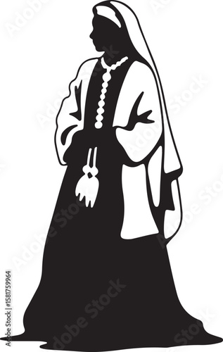 Victorian era woman silhouette wearing ornate attire and jewelry historical fashion