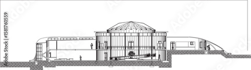 vector sketch illustration silhouette design facade of modern college botanical research building