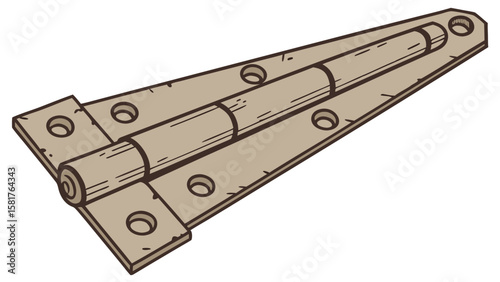 Illustration of a strap hinge with holes for screws used for doors and gates hardware item