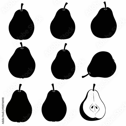 Black Pear Silhouettes Set: Collection of Fruit Icons and Graphics