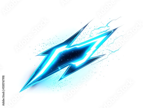 comic zap bolt vector in neon blue with clean edges and small glow, white background 

